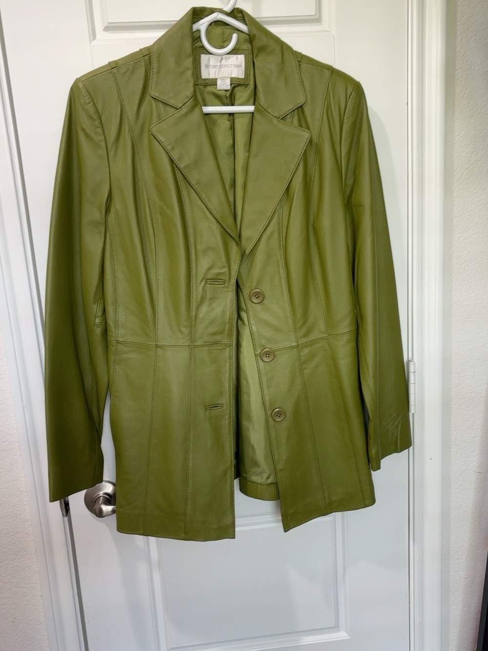 Y2K Worthington Genuine Leather Green Olive Blazer Jacket Small